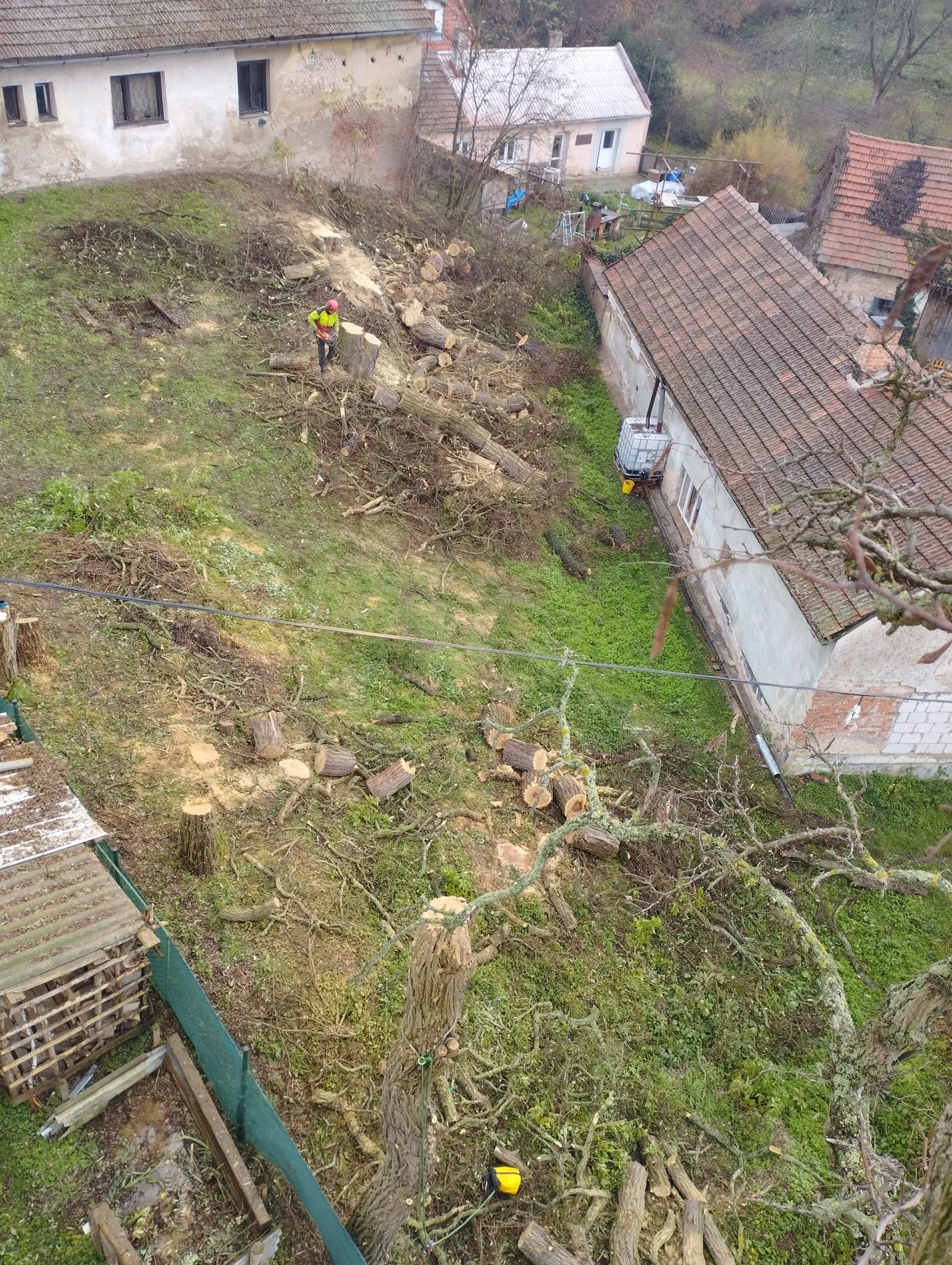 Letecký pohled na arboristické pracoviště v Kutné Hoře